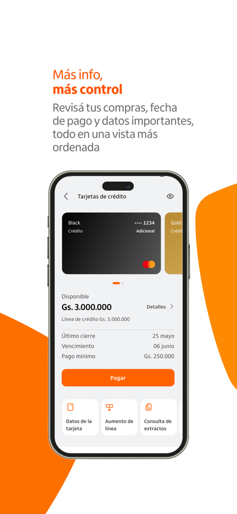 Itaú Paraguay - Interfaz de la aplicación Itaú Paraguay que muestra el saldo de la tarjeta de crédito e información de pago