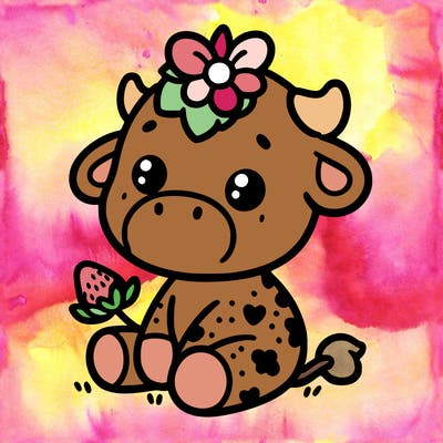 cute baby strawberry milk cow