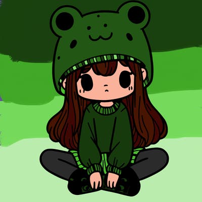 a girl wearing a frog hat and some frog socks
