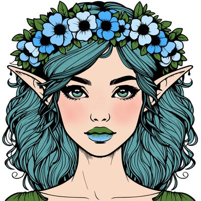 realistic female elf with flower crown