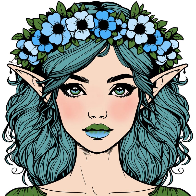 realistic female elf with flower crown