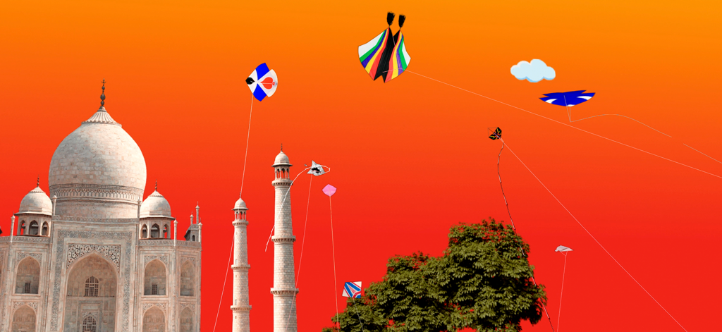 Pipa Combate 3D - Kite Flying - Coloridas cometas volando sobre el Taj Mahal en el juego Pipa Combate 3D