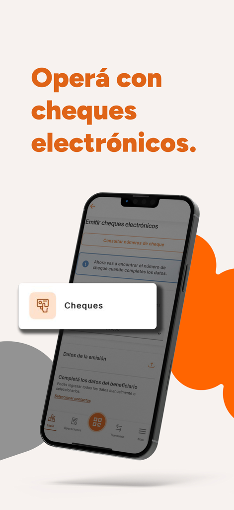 Galicia Office Empresas app screen for issuing and managing electronic checks