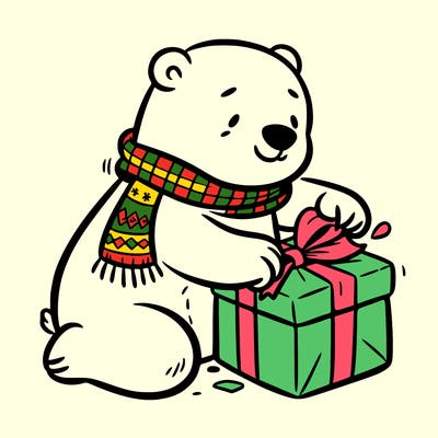 polar bear wrapping a present