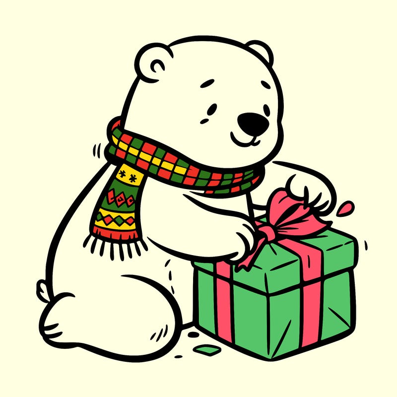 polar bear wrapping a present