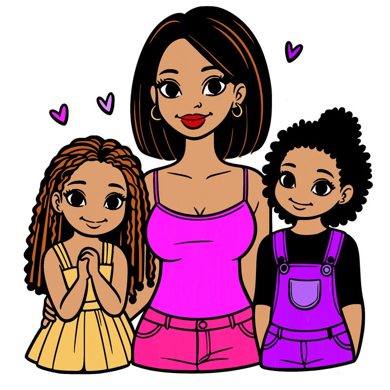 black mom and daughters
