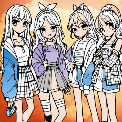 teen manga girls group of 4