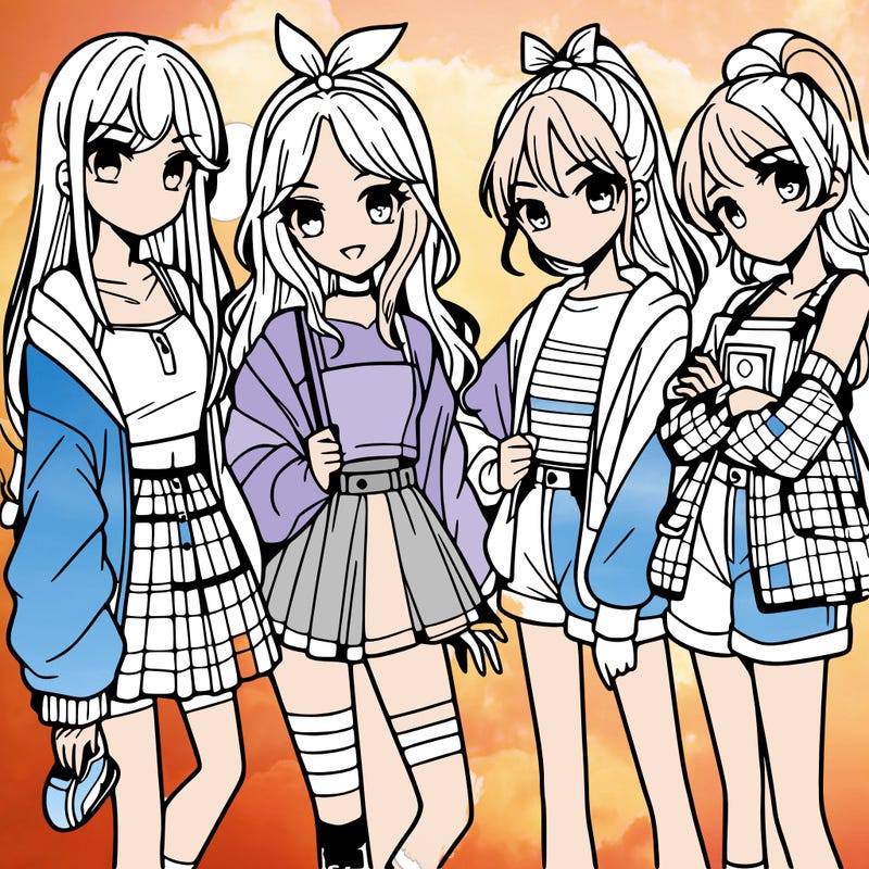 teen manga girls group of 4