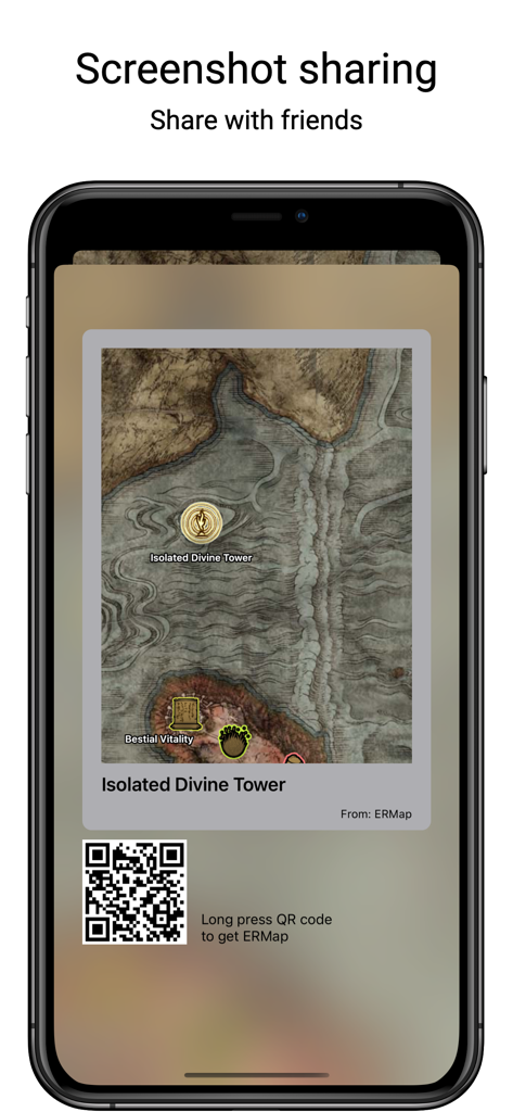 Elden Map - Interactive Map - Interfaz de la aplicación interactiva Elden Map para compartir capturas de pantalla del mapa con amigos.
