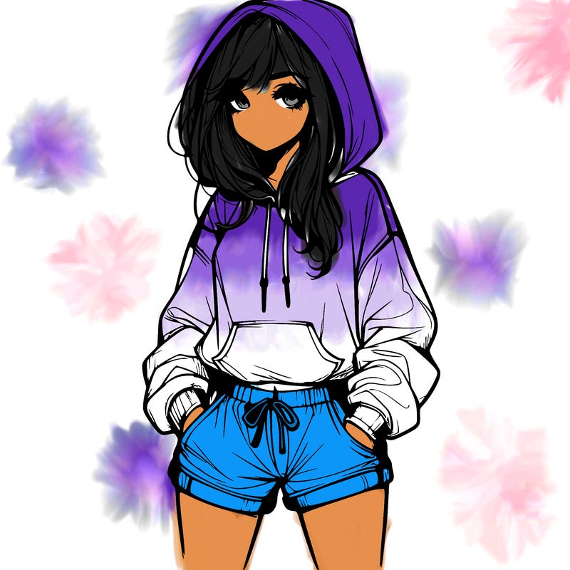 realistic girl in shorts and hoodie