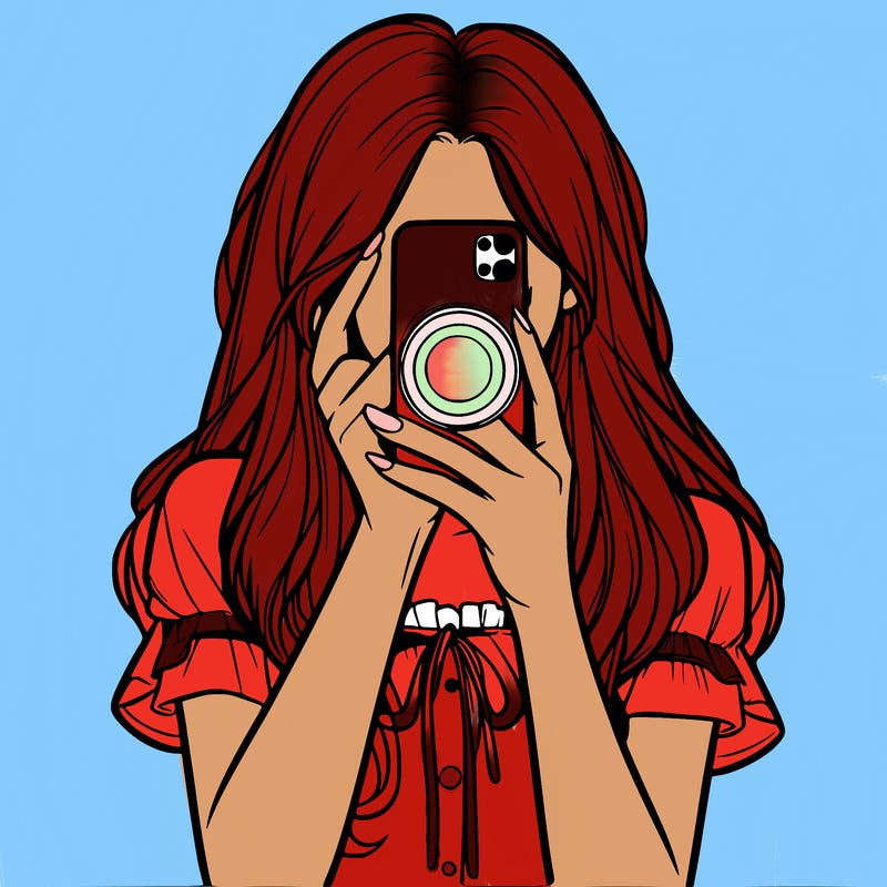 a realistic girl holding her phone taking pictures