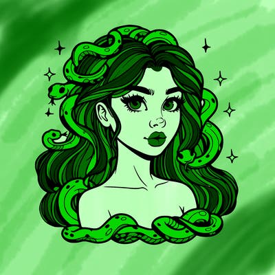 realistic girl with snakes as hair