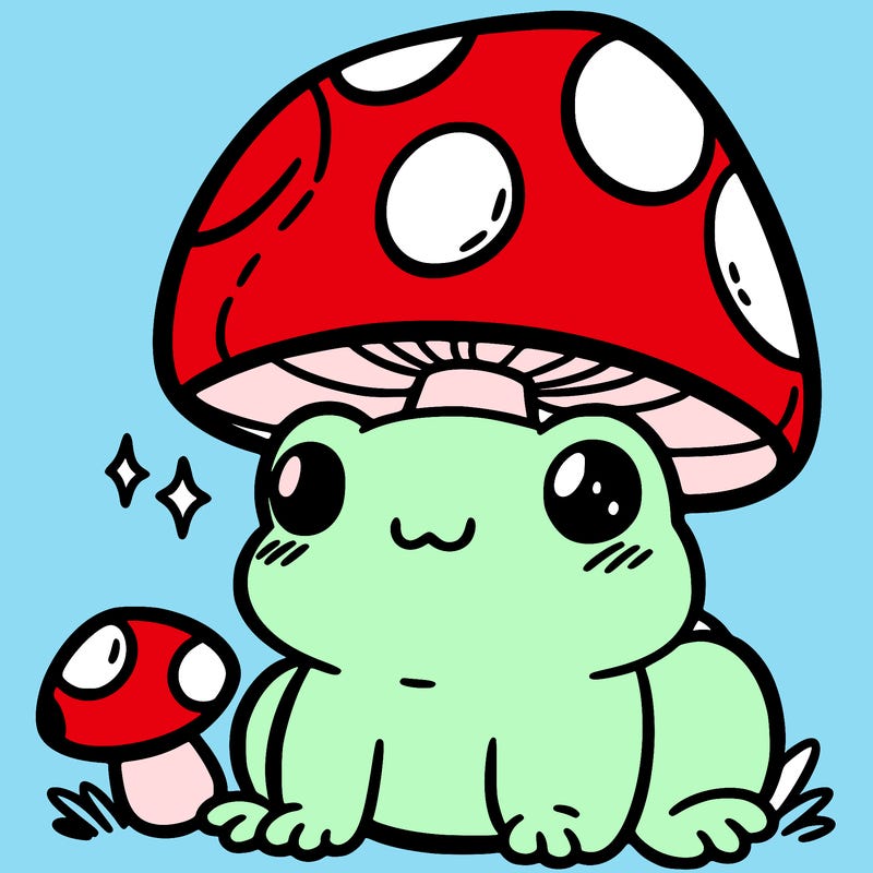 a cute frog with a mushroom hat