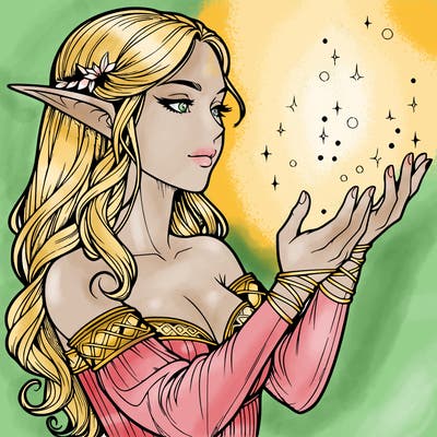 realistic elf girl doing magic