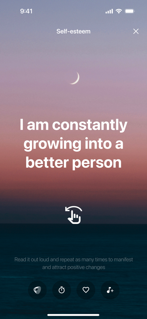 Pulsetto Wellness App-Oberfläche, die eine positive Affirmation für das Selbstwertgefühl zeigt.