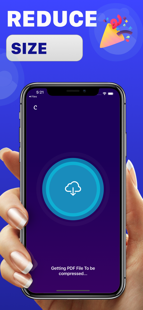 ドキュメントの圧縮準備中のPDF圧縮アプリのインターフェースが表示されているスマートフォンの画面