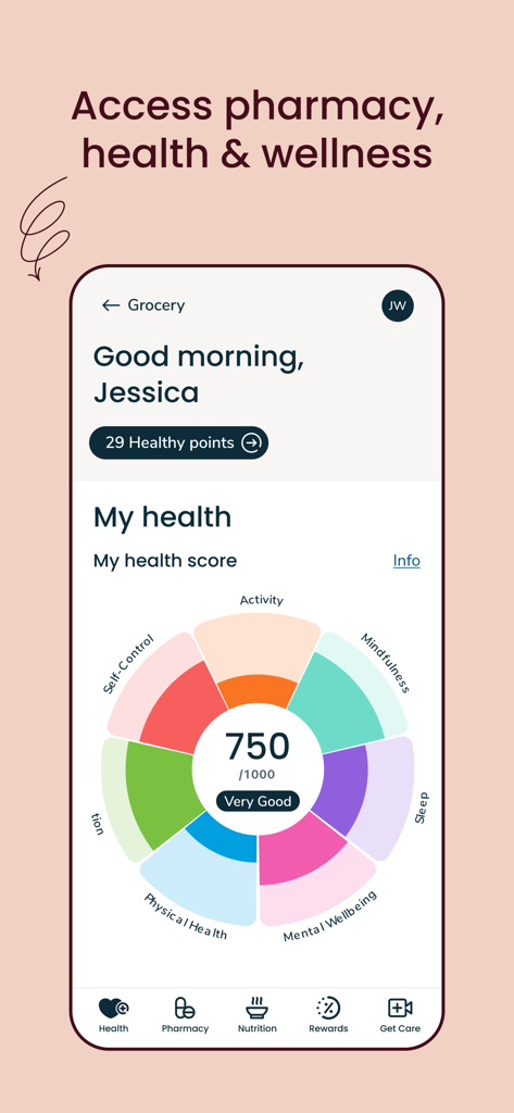 Safeway Deals & Delivery - Safeway app health and wellness dashboard showing a health score and activity tracking chart