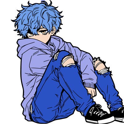 a male hoddie ripped jeans messy hair anime