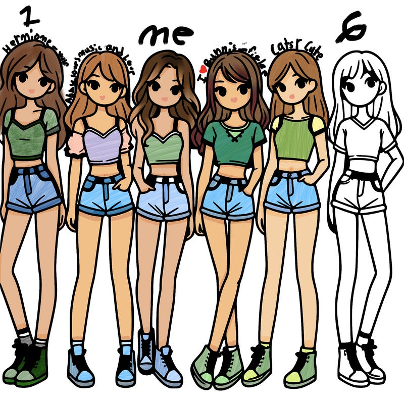 a group of girls wearing crop tops and shorts