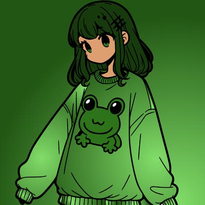 girl wearing frogging sweatshirt