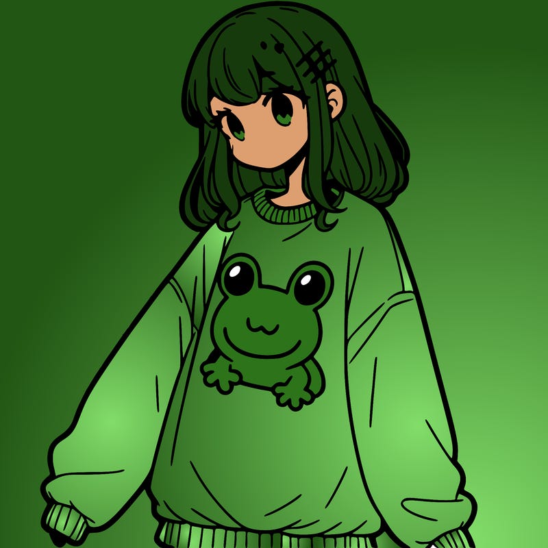 girl wearing frogging sweatshirt