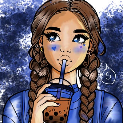 realistic girl with braided hair drinking boba