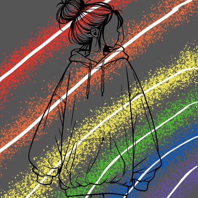 realistic girl with a oversized sweatshirt on and a bun