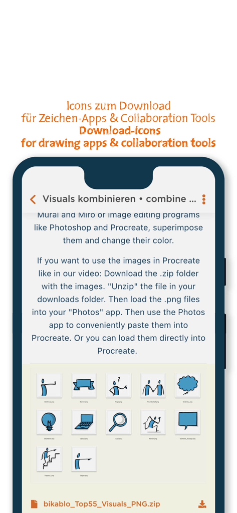 bikablo - Application bikablo montrant une collection d'icônes visuelles à utiliser dans des logiciels de dessin et de collaboration.
