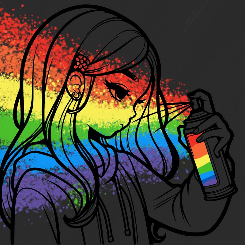 a realistic girl spray painting