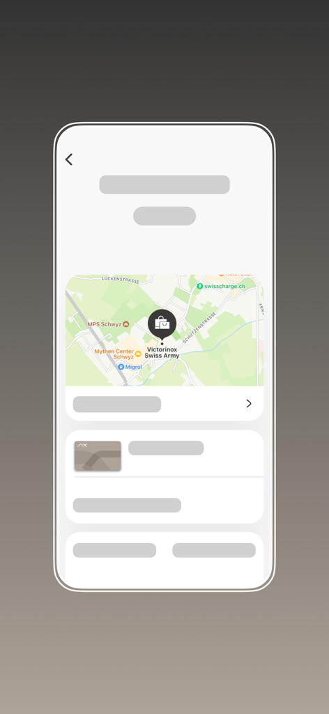 debiX plus mobile App zeigt den Transaktionsort auf einer Karte für einen Schweizer Händler