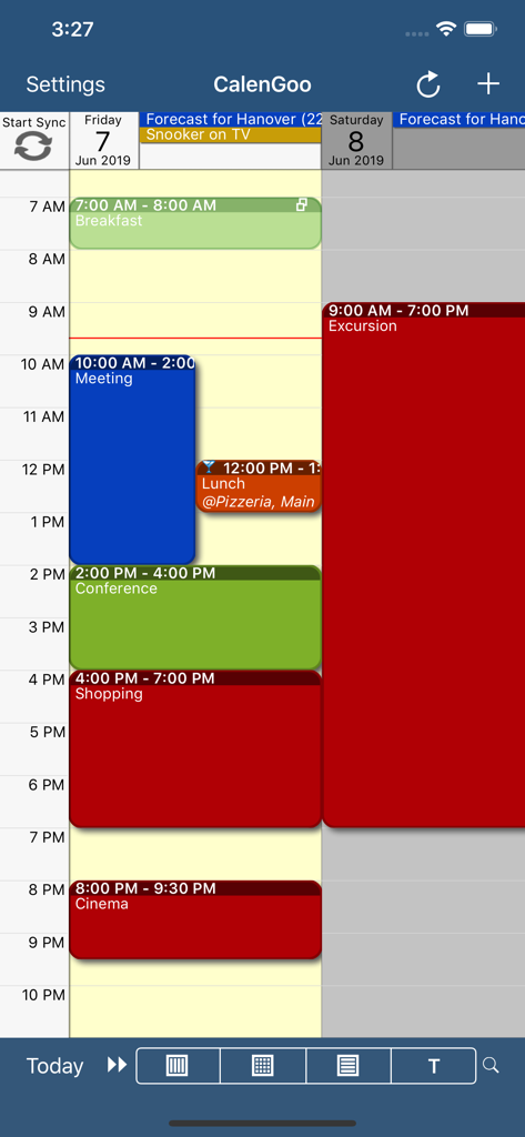CalenGoo Calendar - CalenGoo Calendar app daily schedule with color coded events