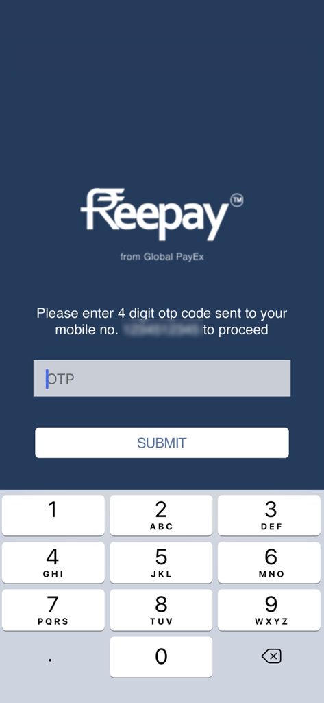 FreePay B2B Fintech App OTP-Verifizierungs-Anmeldebildschirm.