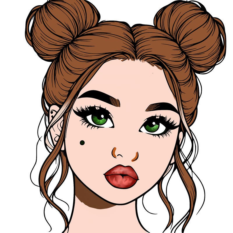 realistic girl with two buns on her hair and lips