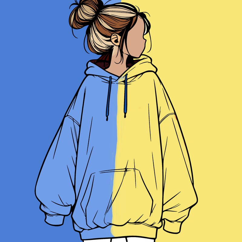 realistic girl with a oversized sweatshirt on and a bun