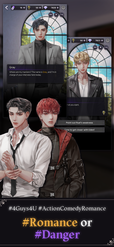 BloodKiss : Vampire romance - A collage showing handsome male vampire characters and interactive story choices in the BloodKiss otome game.