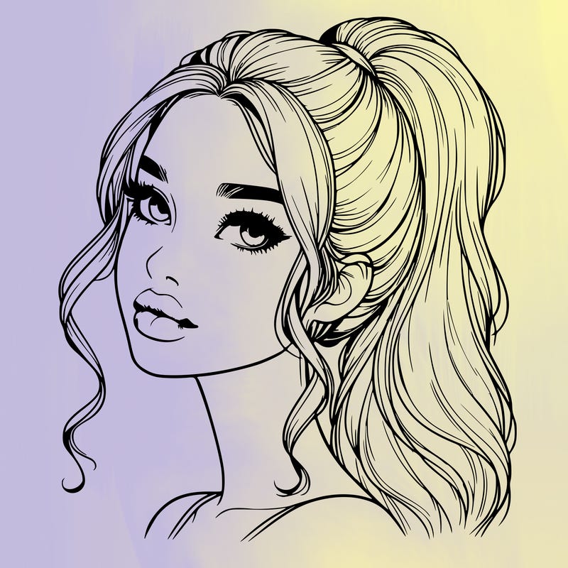 realistic girl with a ponytail on her hair and lips