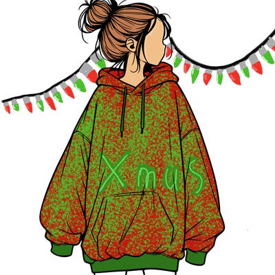 realistic girl with a oversized sweatshirt on and a bun