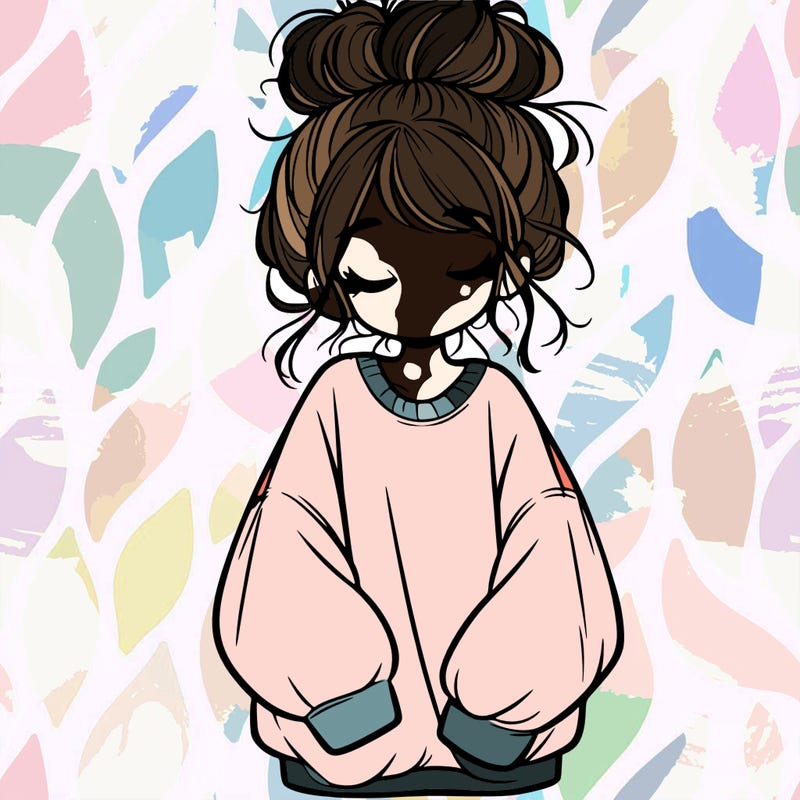 girl with baggy sweatshirt and messy bun
