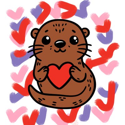 otter with a heart