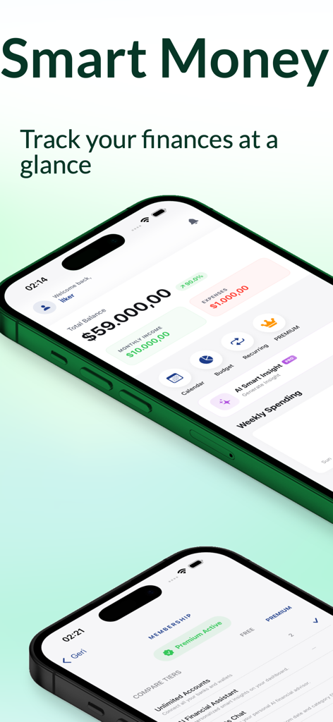 Spendex – AI Budget Tracker - Spendex AI budget tracker app interface on iPhone displaying total balance and monthly spending insights
