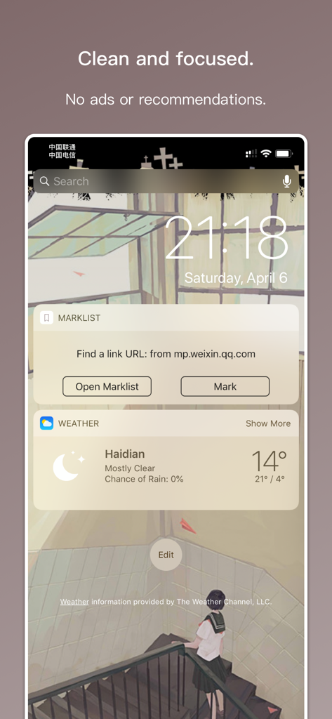 Marklist - Manage Later Things - An iPhone lock screen showing the Marklist widget detecting a link from the clipboard for quick saving.