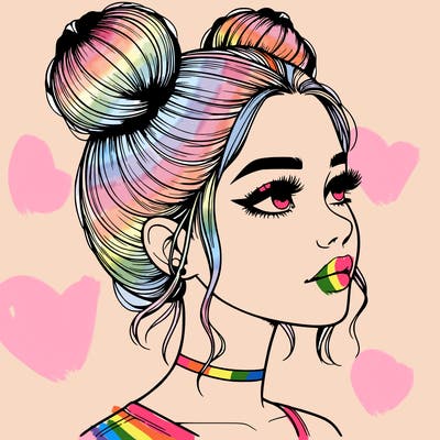 realistic girl with buns on the top of her head