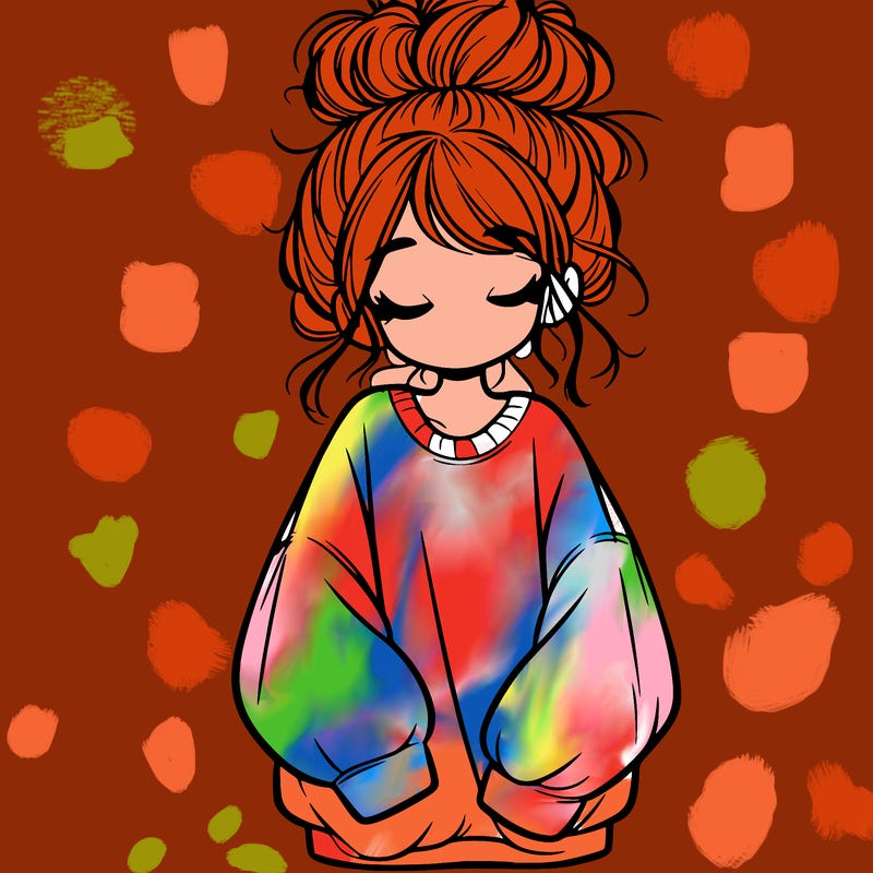 girl with baggy sweatshirt and messy bun