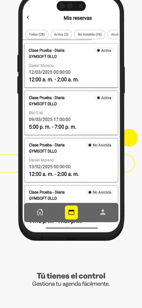Athletic Life - Athletic Life app interface showing a list of gym class reservations and schedule management.