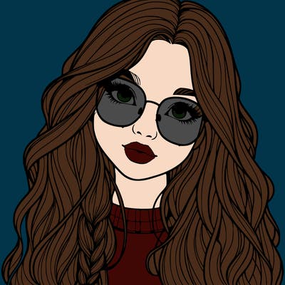 girl with long hair and freckles and glasses realistic