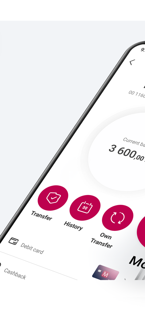 Bank Millennium - Bank Millennium mobile app dashboard displaying current account balance and transaction options like Transfer and History.