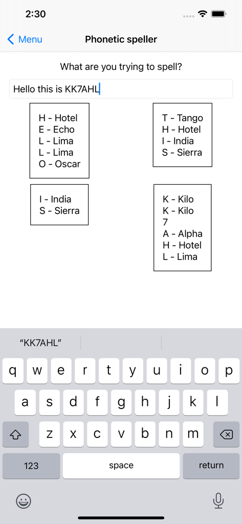 Radio Reference - Uma interface móvel para um tradutor fonético que converte texto em códigos do alfabeto da OTAN