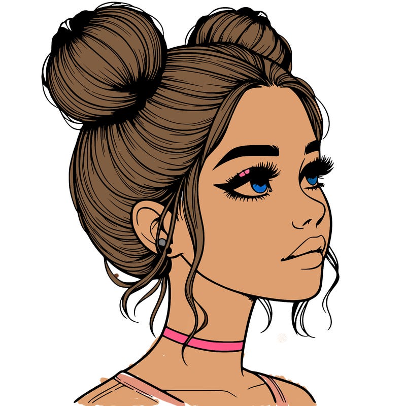 realistic girl with buns on the top of her head