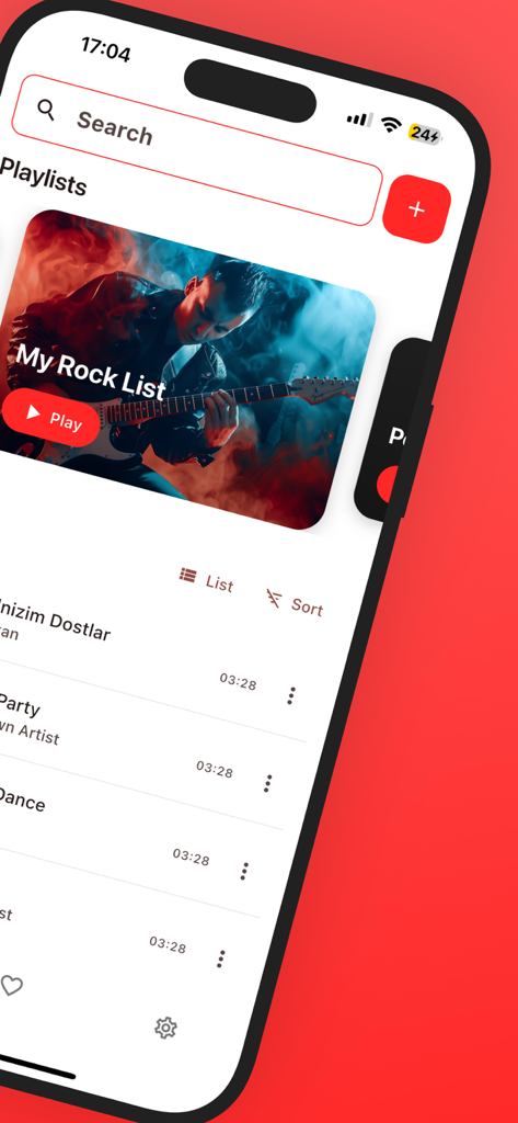 Singfy Music - Music Player - Singfy Music app interface showing personal rock playlists and local song library