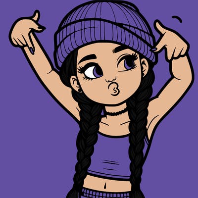 realistic teenage girl with braids and a beanie and crop top doing 🫶🏼